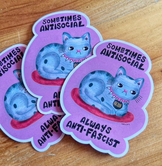 antisocial anti-fascist cat sticker