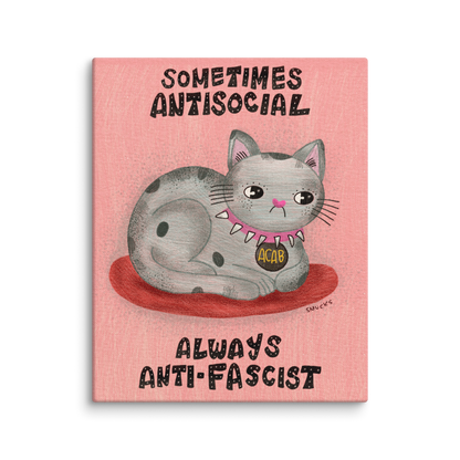 Sometimes Antisocial Always Anti-Fascist 8x10 Canvas Wall Art