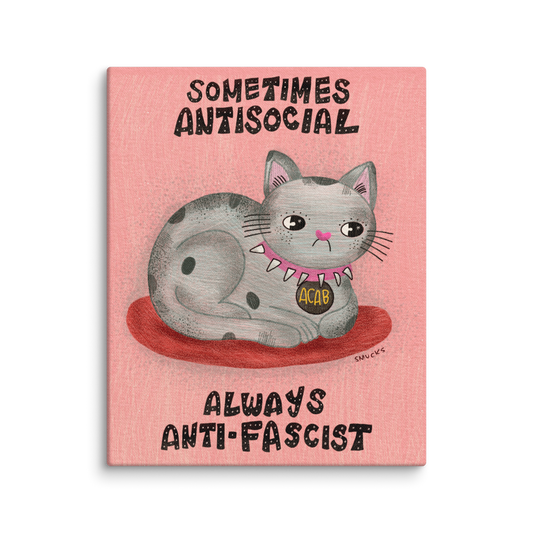 Sometimes Antisocial Always Anti-Fascist 8x10 Canvas Wall Art