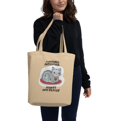 Sometimes Antisocial Always Anti-Fascist Organic Eco Tote Bag
