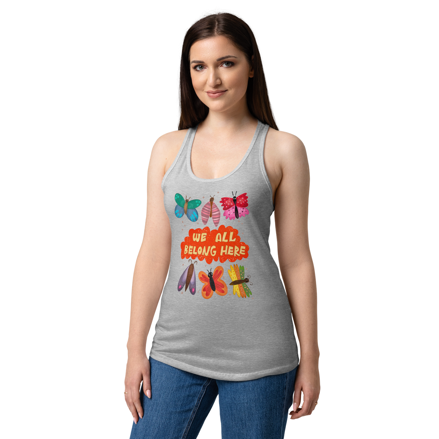 We All Belong Here Women’s Fitted Racerback Tank Top
