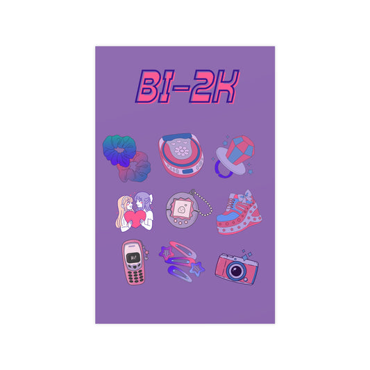 bisexual pride art poster with y2k 90s 2000s icons