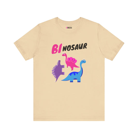 cream colored cutesy pun dinosaur themed bisexual pride unisex graphic tshirt