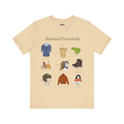 funny Bisexual Essentials unisex graphic tshirt with frogs, unicorns, combat boots, sweaters, and more