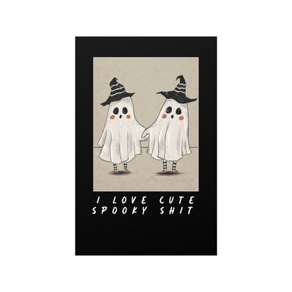 Art print of two ghosts in witch hats that says I Love Spooky Shit on poster art photo paper