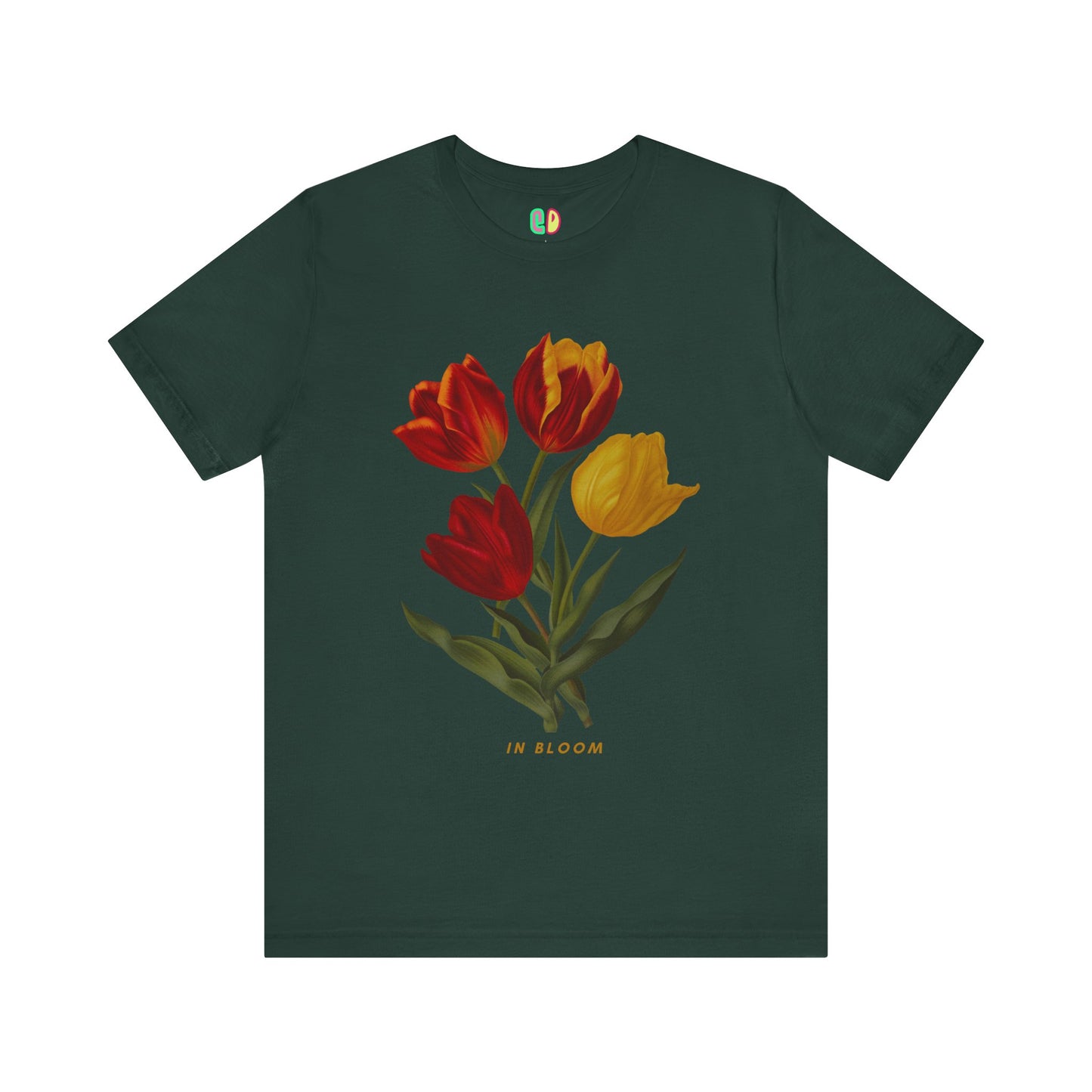 green botanical "in bloom" unisex floral graphic tshirt 