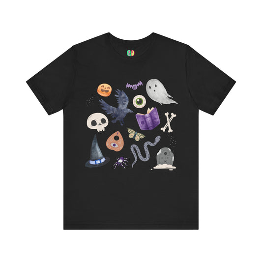 spooky things gothic collage witchy ghost grave snake skull black unisex graphic tshirt